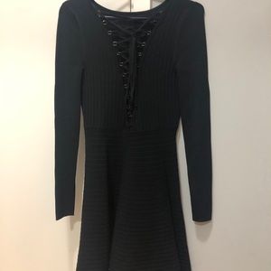 Black lace up front dress